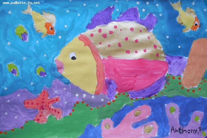 Art Studio PALETTE. Anthony Miasnykov Picture.  Tempera Animals Fish 