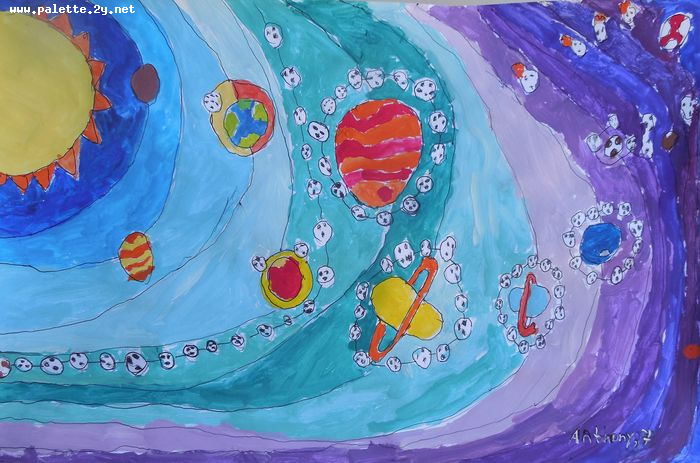 Art Studio PALETTE. Anthony Miasnykov Picture.  Marker, Tempera Fantasy Imagenation Solar System