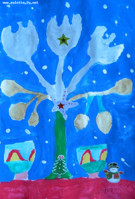 Art Studio PALETTE. Anthony Miasnykov Picture.  Tempera Fantasy Trees 