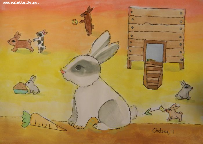 Art Studio PALETTE. Chelsea Hwang Picture.  Watercolour, Ink Animals Mix 