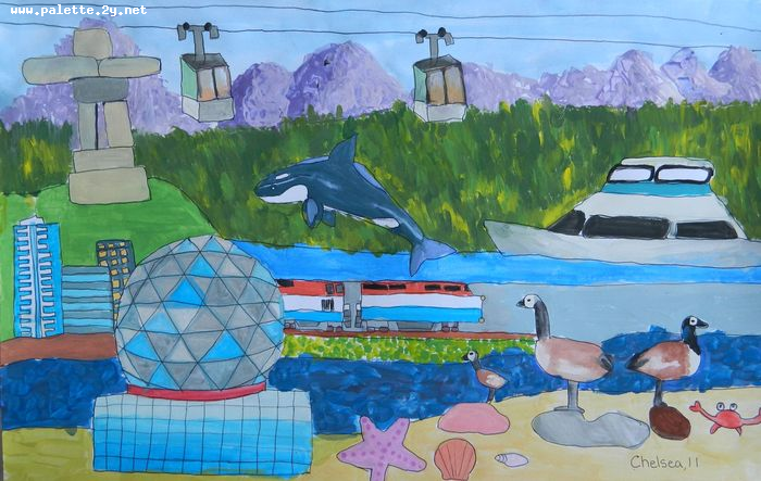 Art Studio PALETTE. Chelsea Hwang Picture.  Tempera Landscape Vancouver BC 