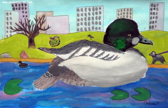 Art Studio PALETTE. Chelsea Hwang Picture.  Marker, Tempera Animals Birds 