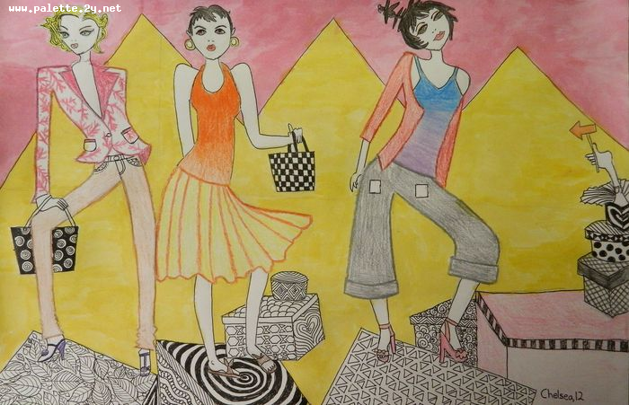 Art Studio PALETTE. Chelsea Hwang Picture.  Mixed Media Design Clothes 