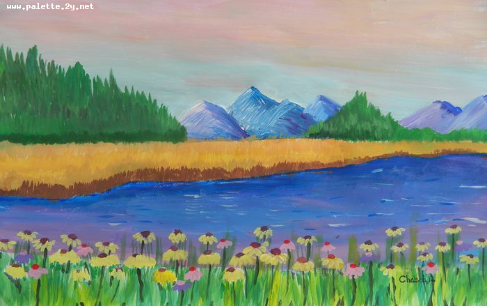 Art Studio PALETTE. Chelsea Hwang Picture.  Tempera Landscape Nature 