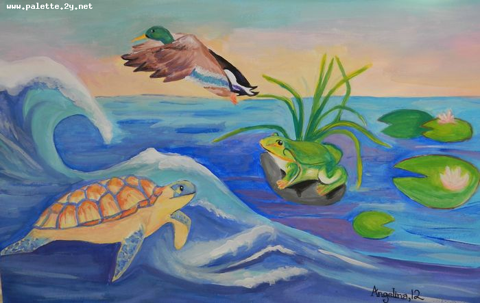 Art Studio PALETTE. Angelina Zhang Picture.  Tempera Animals Birds 