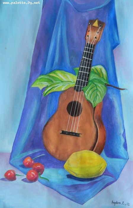 Art Studio PALETTE. Angelina Zhang Picture.  Tempera Still Life Music 