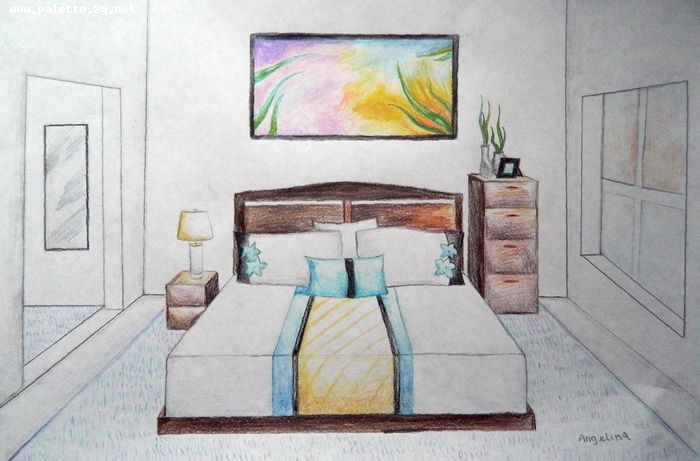 Art Studio PALETTE. Angelina Zhang Picture.  Coloured Pencil Design Interior 