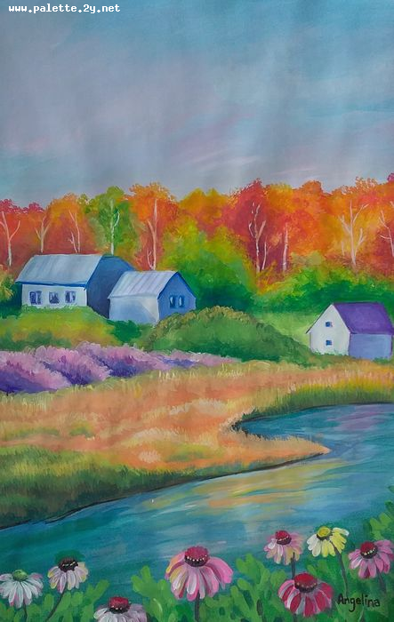 Art Studio PALETTE. Angelina Zhang Picture.  Tempera Landscape Nature 