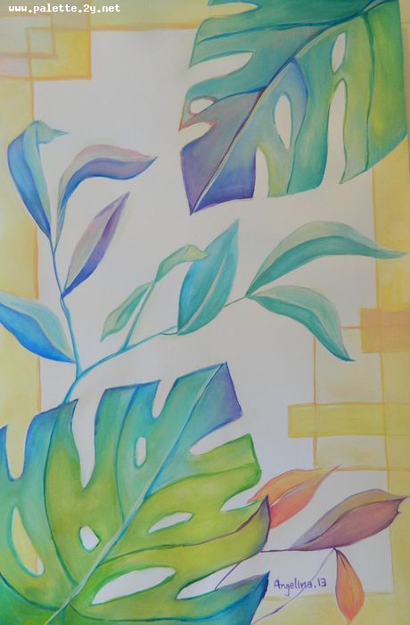 Art Studio PALETTE. Angelina Zhang Picture.  Tempera Plants Leaves 