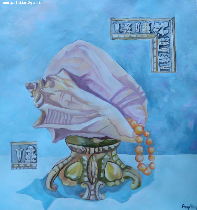 Art Studio PALETTE. Angelina Zhang Picture.  Tempera Still Life Shells 