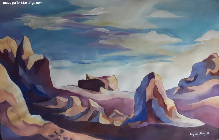 Art Studio PALETTE. Angelina Zhang Picture.  Tempera Landscape Nature 