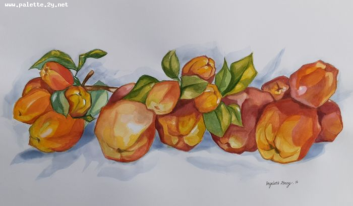 Art Studio PALETTE. Angelina Zhang Picture.  Tempera Still Life Fruits & Vegi 