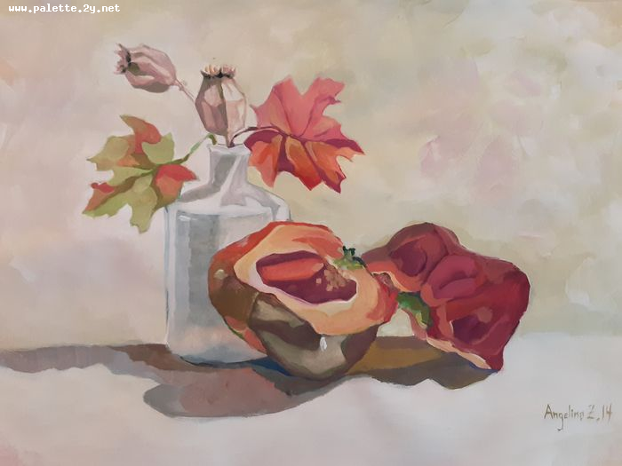 Art Studio PALETTE. Angelina Zhang Picture.  Tempera Still Life Fruits & Vegi 