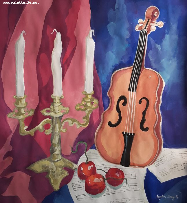 Art Studio PALETTE. Angelina Zhang Picture.  Tempera Still Life Music 