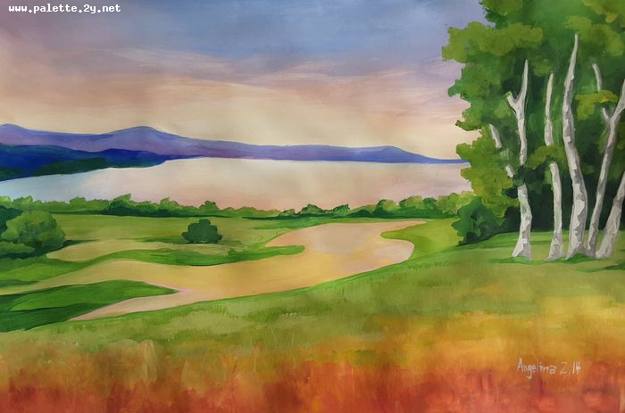 Art Studio PALETTE. Angelina Zhang Picture.  Tempera Landscape Nature 