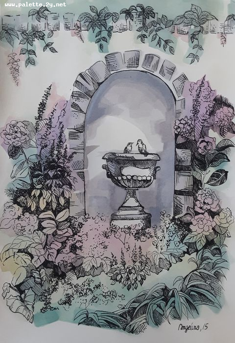 Art Studio PALETTE. Angelina Zhang Picture.  Mixed Media Plants Garden 