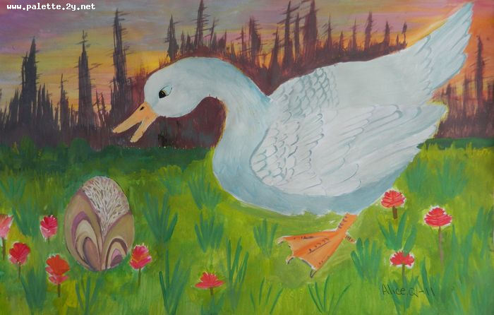 Art Studio PALETTE. Alice Qiu Picture.  Tempera Animals Birds The Lost Egg