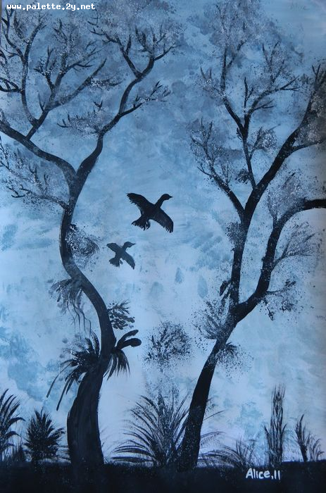 Art Studio PALETTE. Alice Qiu Picture.  Tempera Landscape Trees 