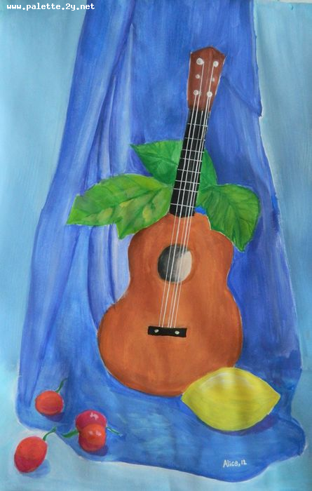 Art Studio PALETTE. Alice Qiu Picture.  Tempera Still Life Music 