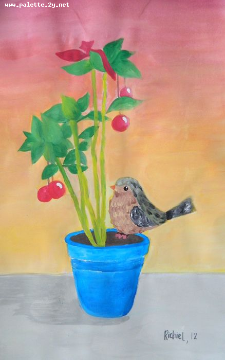 Art Studio PALETTE. Richiel Zhang Picture.  Tempera Animals Birds 