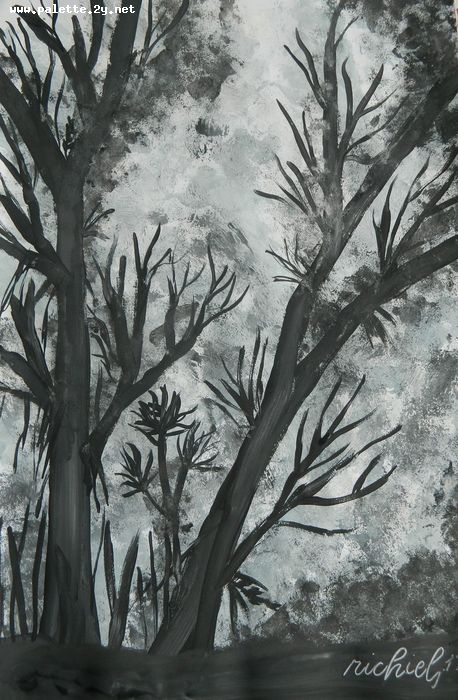 Art Studio PALETTE. Richiel Zhang Picture.  Tempera Landscape Trees 