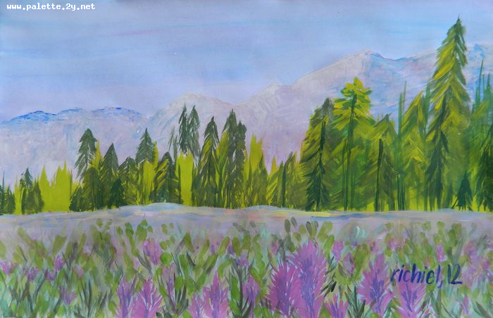 Art Studio PALETTE. Richiel Zhang Picture.  Tempera Landscape Nature 