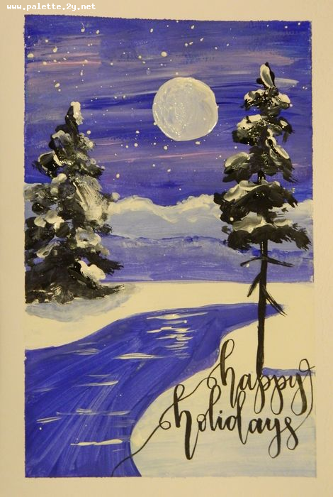 Art Studio PALETTE. Richiel Zhang Picture. Greeting Card Tempera Holidays Christmas 