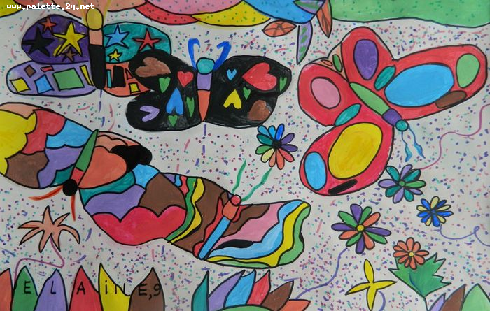 Art Studio PALETTE. Elaine Zhang Picture.  Marker, Tempera Animals Butterfly Butterfly Party