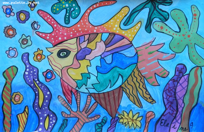 Art Studio PALETTE. Elaine Zhang Picture.  Tempera Animals Fish Fish