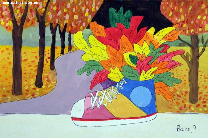 Art Studio PALETTE. Elaine Zhang Picture.  Tempera Landscape Fall 