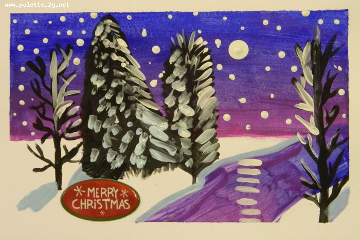 Art Studio PALETTE. Elaine Zhang Picture. Greeting Card Tempera Holidays Christmas 