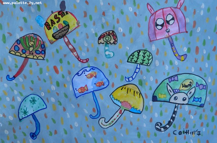Art Studio PALETTE. Caitlin Wang Picture.  Marker, Tempera Design Umbrellas 