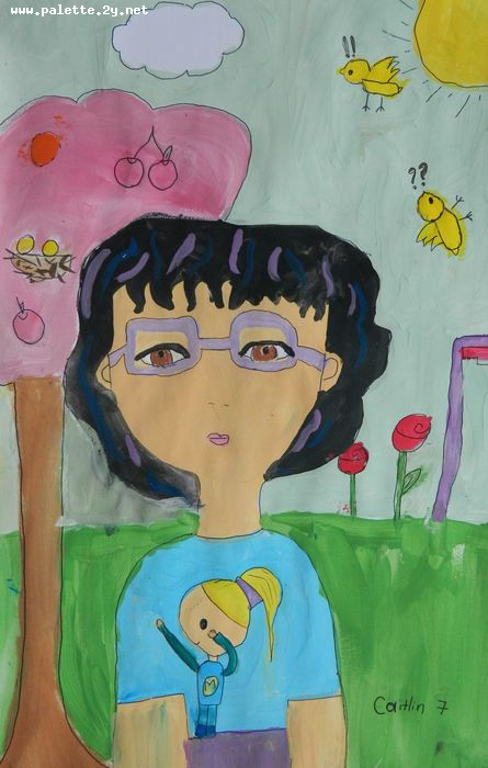 Art Studio PALETTE. Caitlin Wang Picture.  Tempera People Portrait My Mom