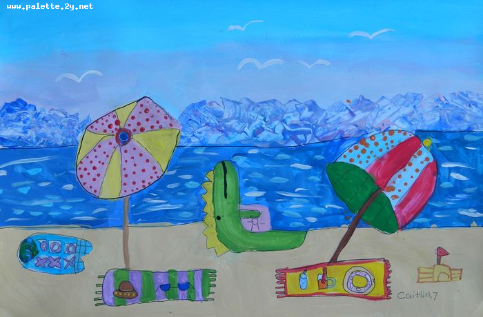 Art Studio PALETTE. Caitlin Wang Picture.  Tempera Landscape Seascape 