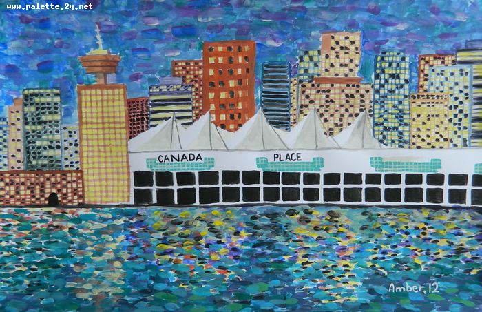 Art Studio PALETTE. Amber Wei Picture.  Tempera Landscape Vancouver BC 