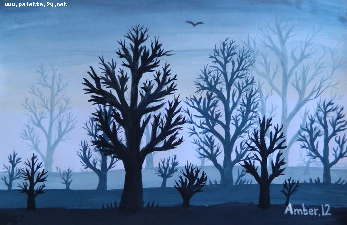 Art Studio PALETTE. Amber Wei Picture.  Tempera Landscape Trees 