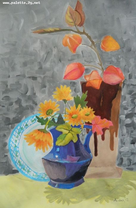 Art Studio PALETTE. Amber Wei Picture.  Tempera Still Life Still Life 