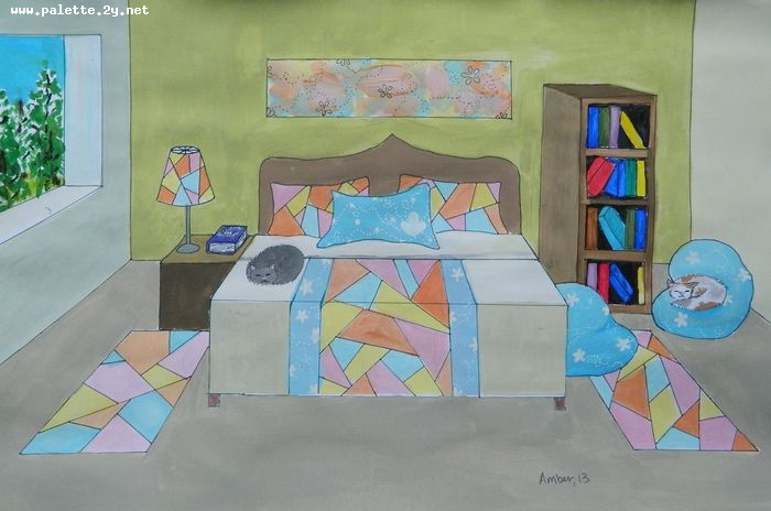 Art Studio PALETTE. Amber Wei Picture.  Watercolour, Ink Design Interior 