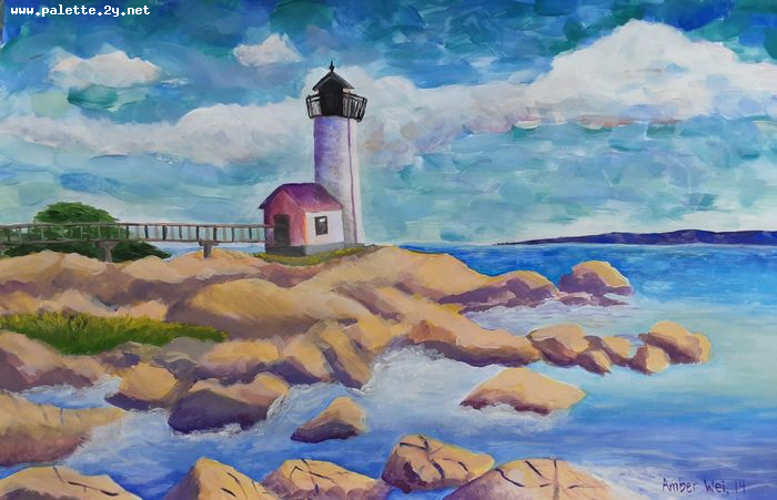 Art Studio PALETTE. Amber Wei Picture.  Tempera Landscape Seascape 