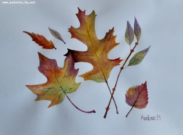 Art Studio PALETTE. Amber Wei Picture.  Watercolour Plants Leaves 