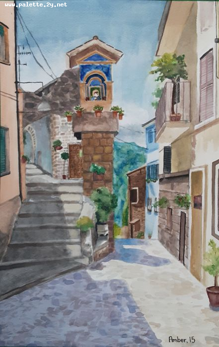 Art Studio PALETTE. Amber Wei Picture.  Watercolour Landscape Cityscape 