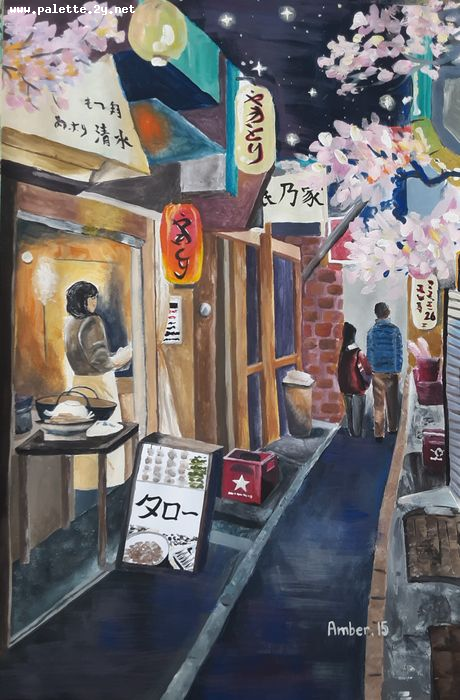 Art Studio PALETTE. Amber Wei Picture.  Tempera Landscape Cityscape 