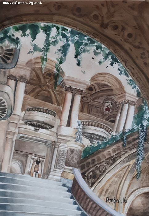 Art Studio PALETTE. Amber Wei Picture.  Watercolour Design Interior 