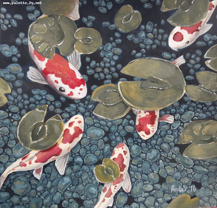 Art Studio PALETTE. Amber Wei Picture.  Gouache Animals Fish 