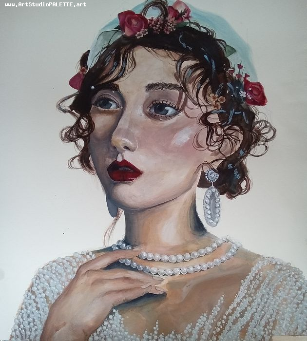 Art Studio PALETTE. Amber Wei Picture.  Gouache People Portrait 