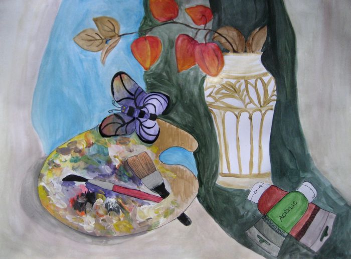 Art Studio PALETTE. Seona Aujla Picture.  Tempera Still Life Palette 