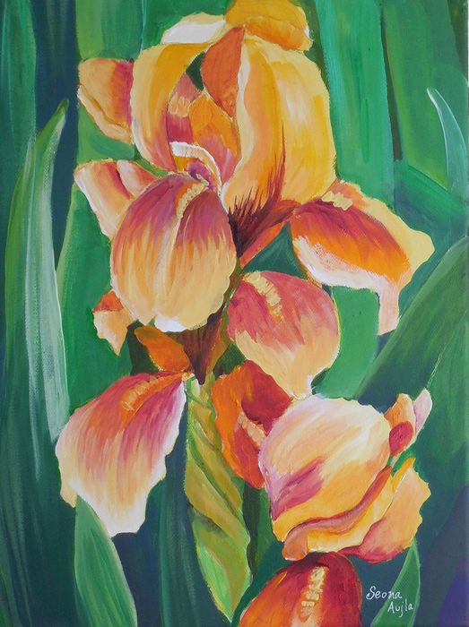 Art Studio PALETTE. Seona Aujla Picture. Canvas Acrylic Dec. Art Flowers 