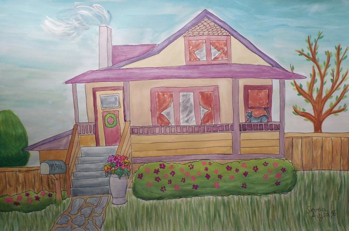 Art Studio PALETTE. Seona Aujla Picture.  Watercolour, Ink Landscape Houses 