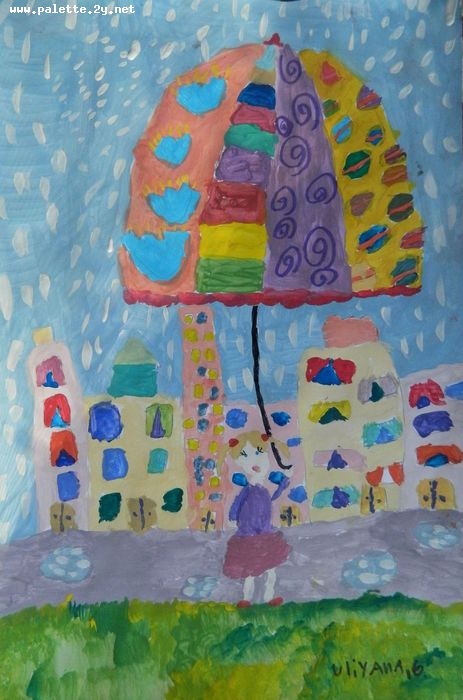 Art Studio PALETTE. Uliyana Kuznetsova Picture.  Tempera Design Umbrellas 