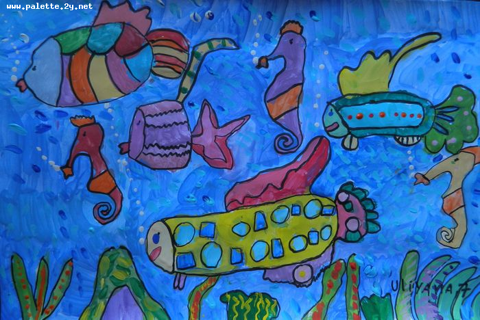 Art Studio PALETTE. Uliyana Kuznetsova Picture.  Marker, Tempera Animals Fish 